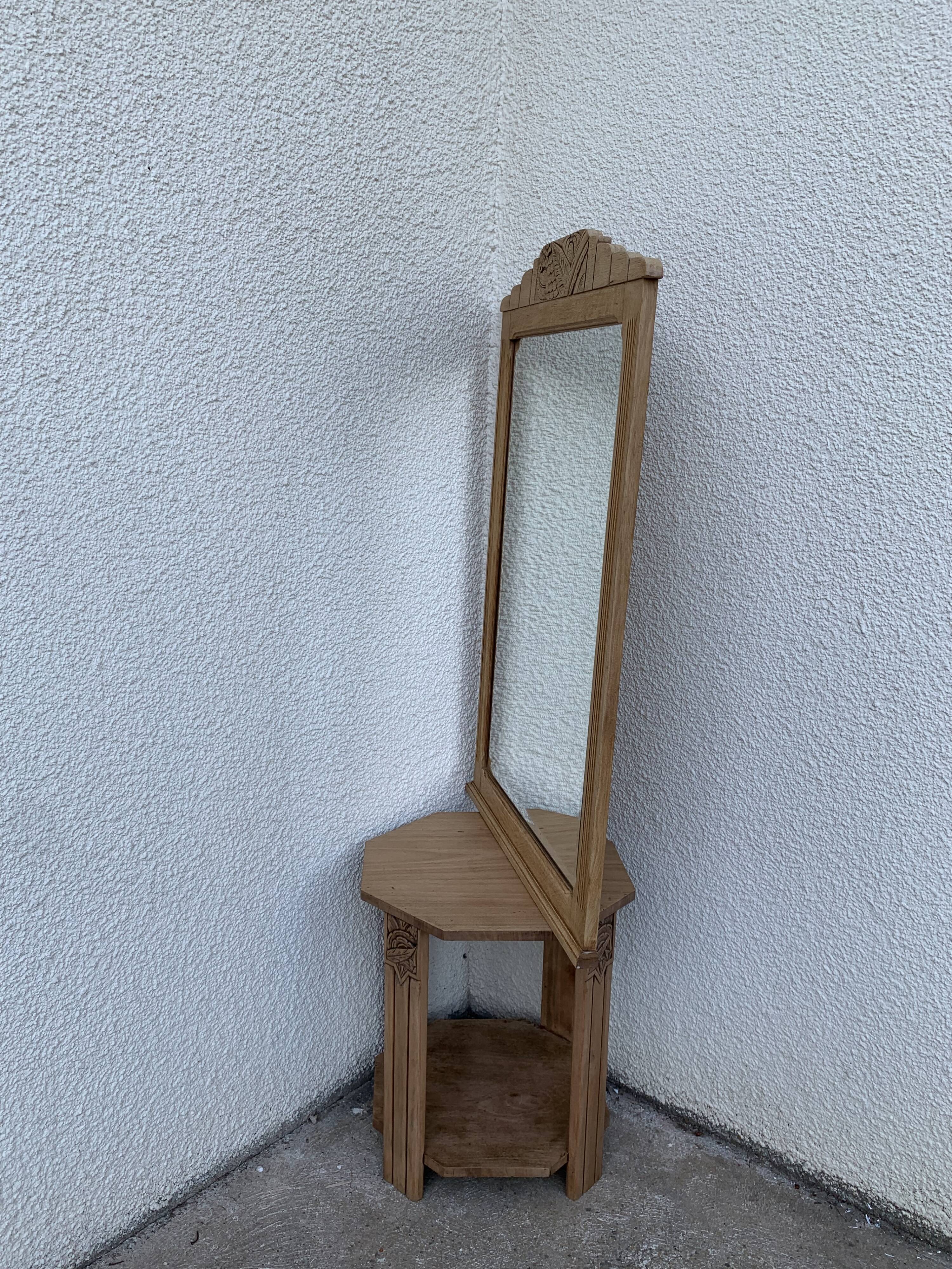 Art Deco mirror bevelled raw oak 1930