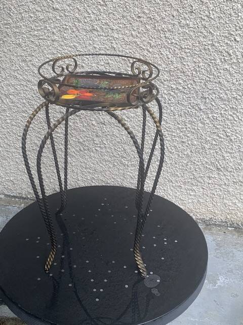 Plant door, iron harness forged twist black and golden and hand-painted ceramic tile