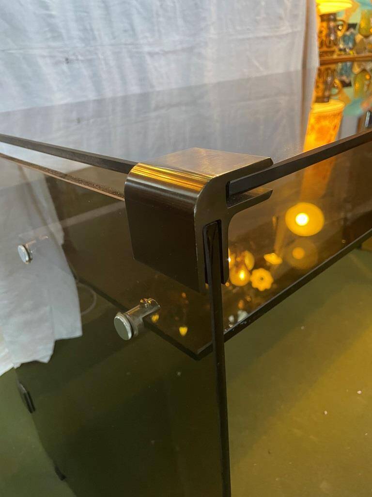Smoked glass and metal desk, 1970s.