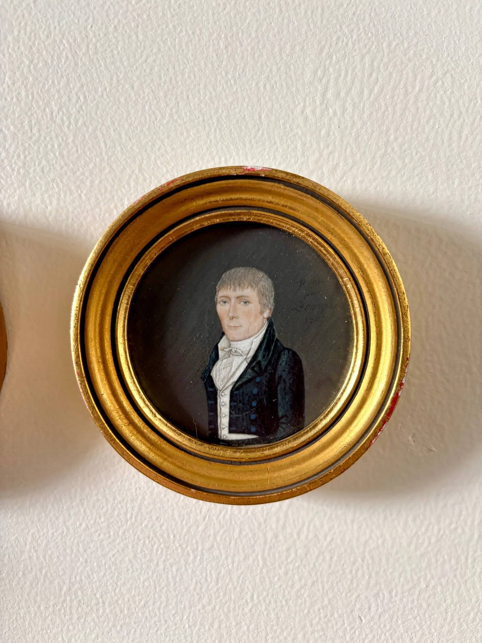 2 portraits, oil painting with gilt wood frames by Prosper, 1807