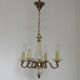 Mid-Century Bronze & Cut Glass 4-Light Chandelier with Fleur-de-Lys Detail
