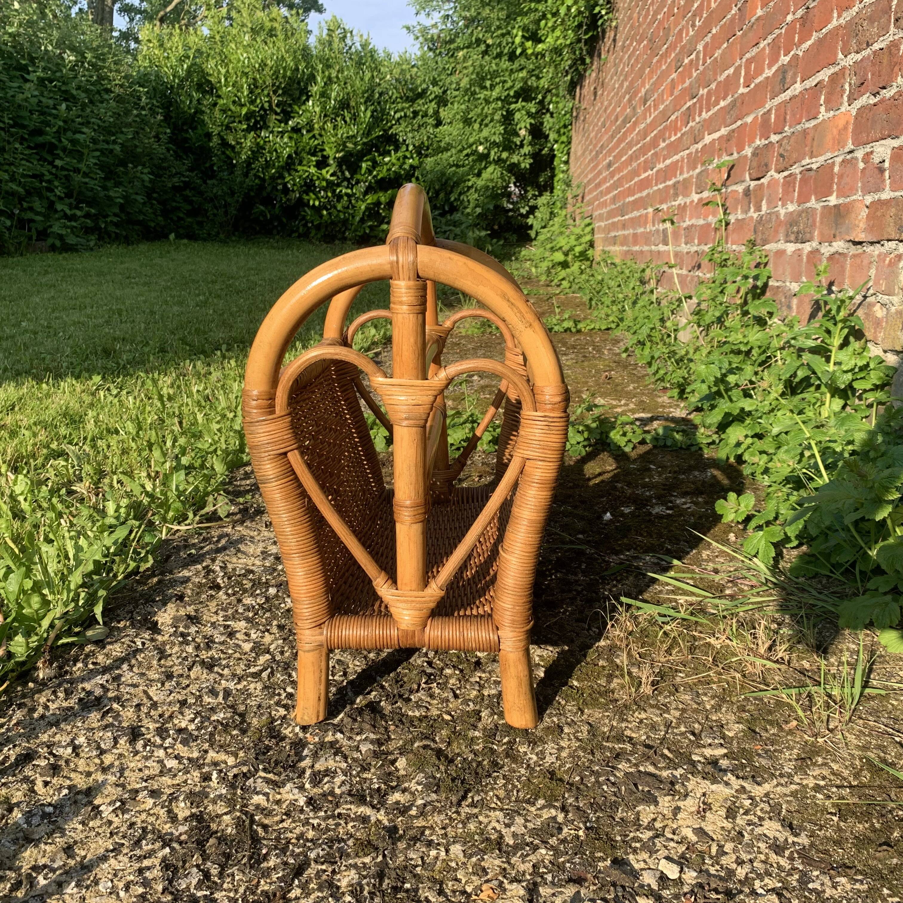 Vintage wicker and bamboo magazine rack
