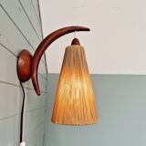 Scandinavian teak and sisal rope wall light, Temde, 1950-60