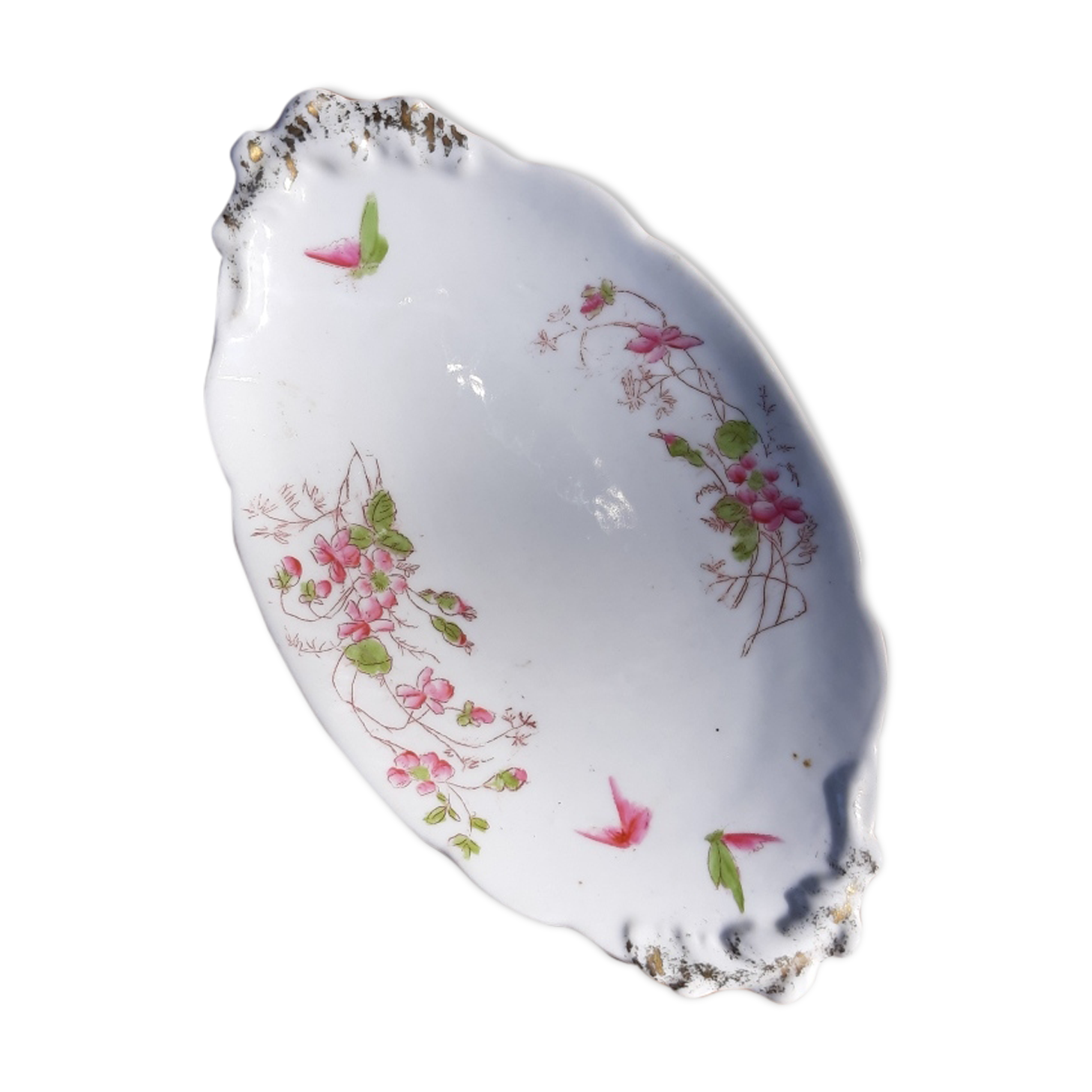 ravier - porcelain dish floral decoration and butterfly