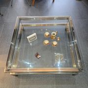 Sliding top coffee table – 70s design – chrome & glass – 108 cm