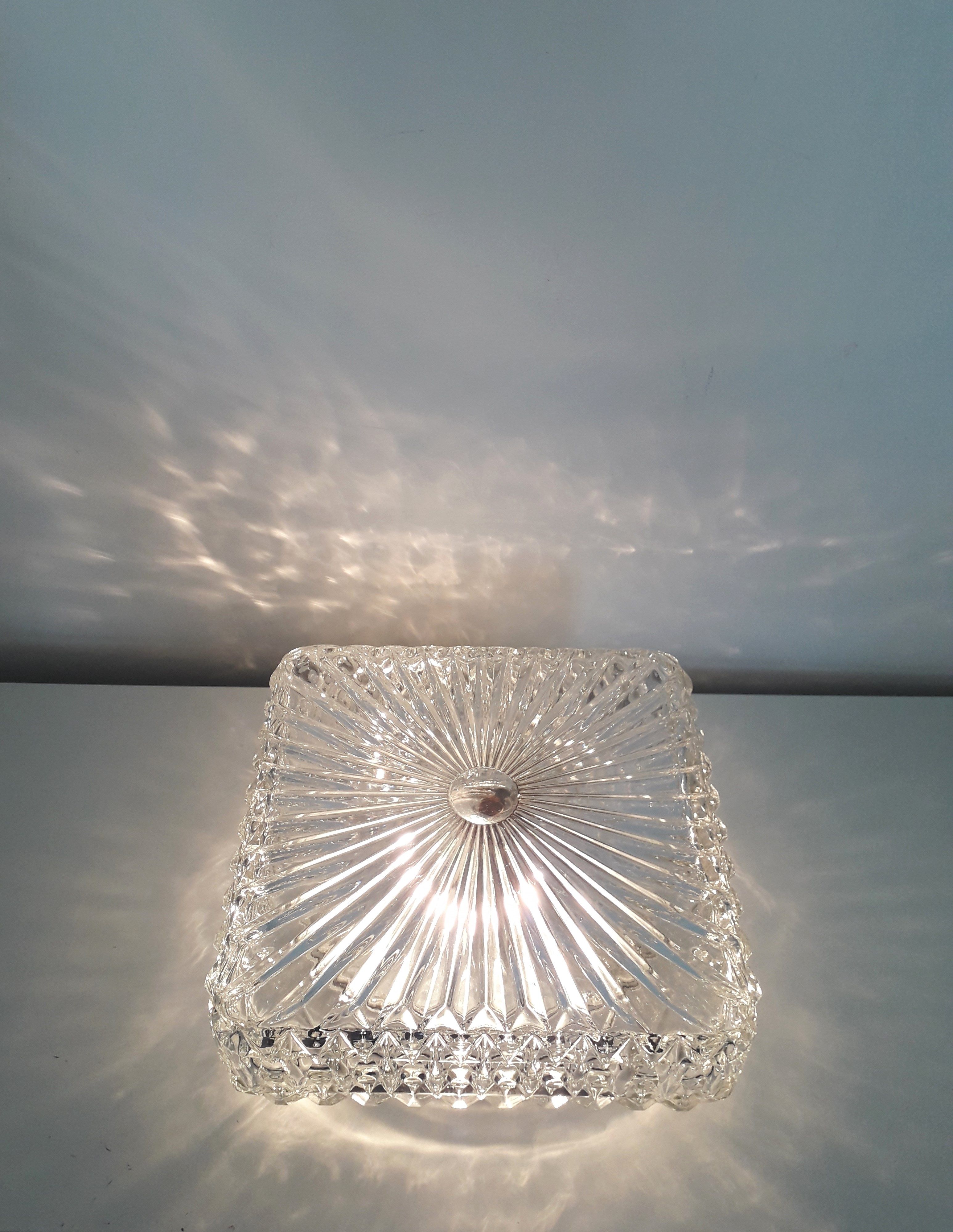 Vintage ceiling lamp / wall lamp - Molded glass - square - 1960 #2