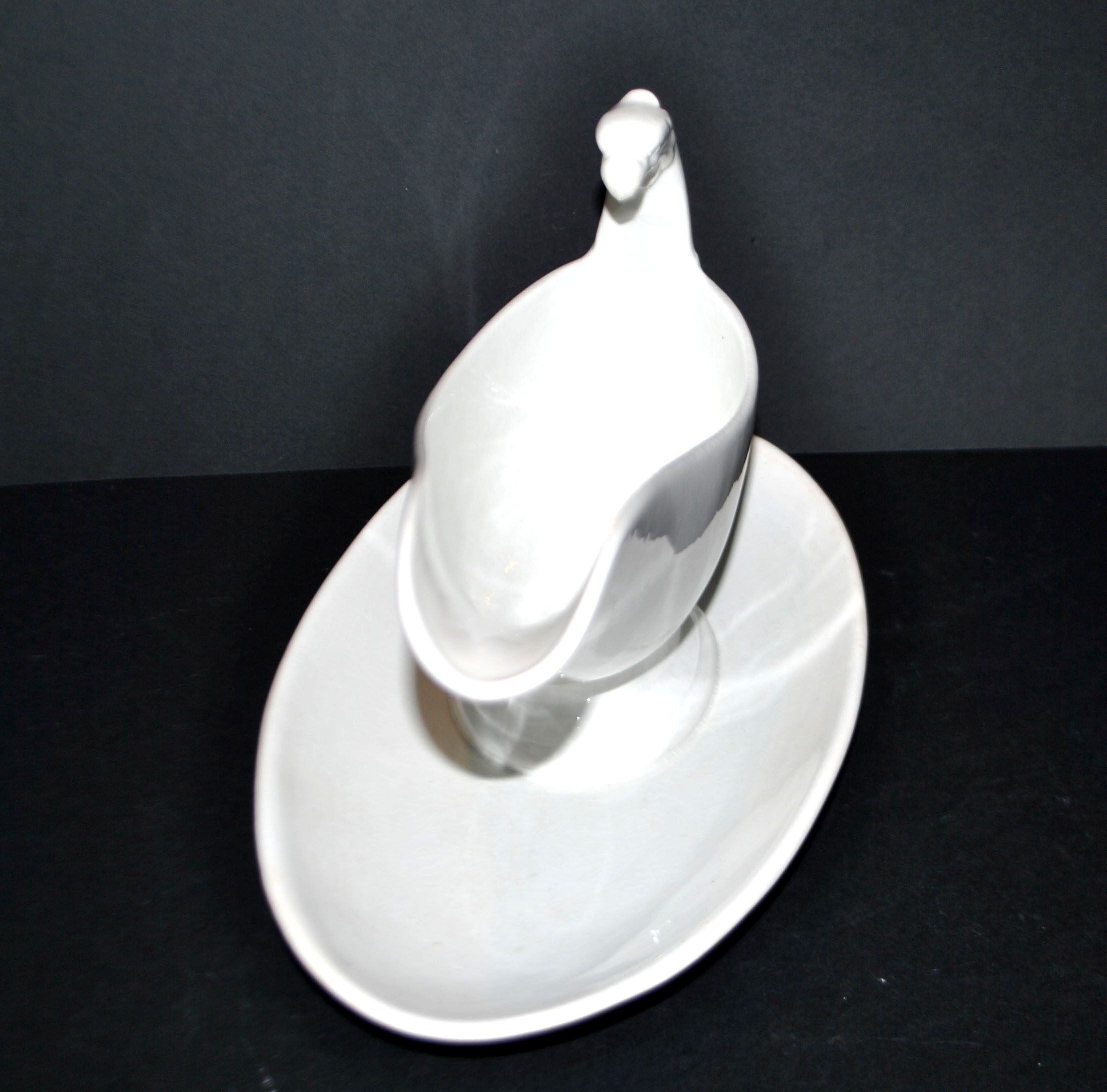 Sarreguemines antique earthenware sauce boat U&C opaque eagle's head