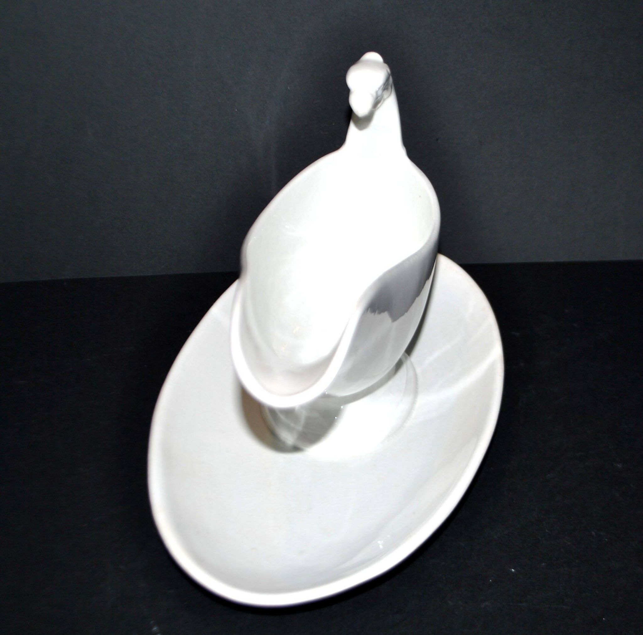 Sarreguemines antique earthenware sauce boat U&C opaque eagle's head