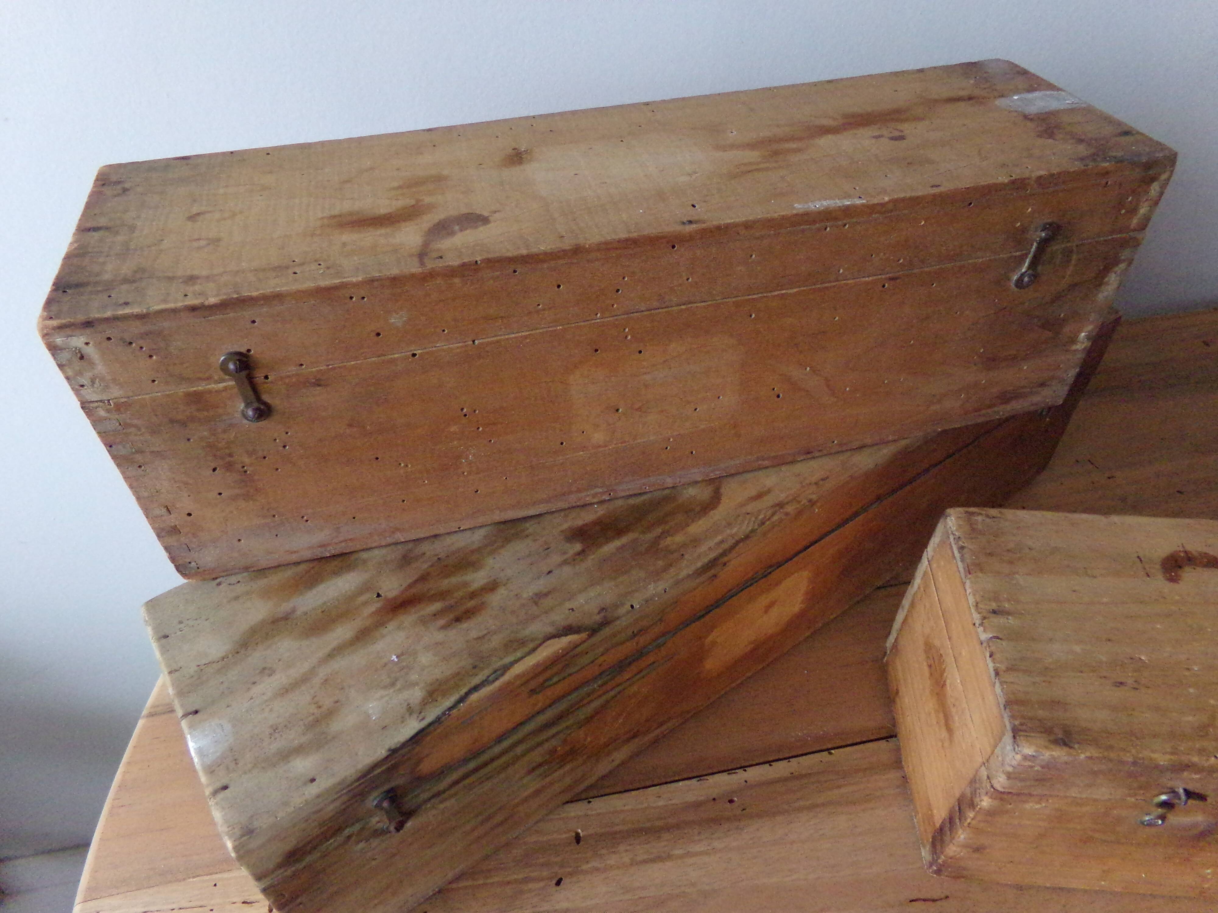 3 old wooden boxes