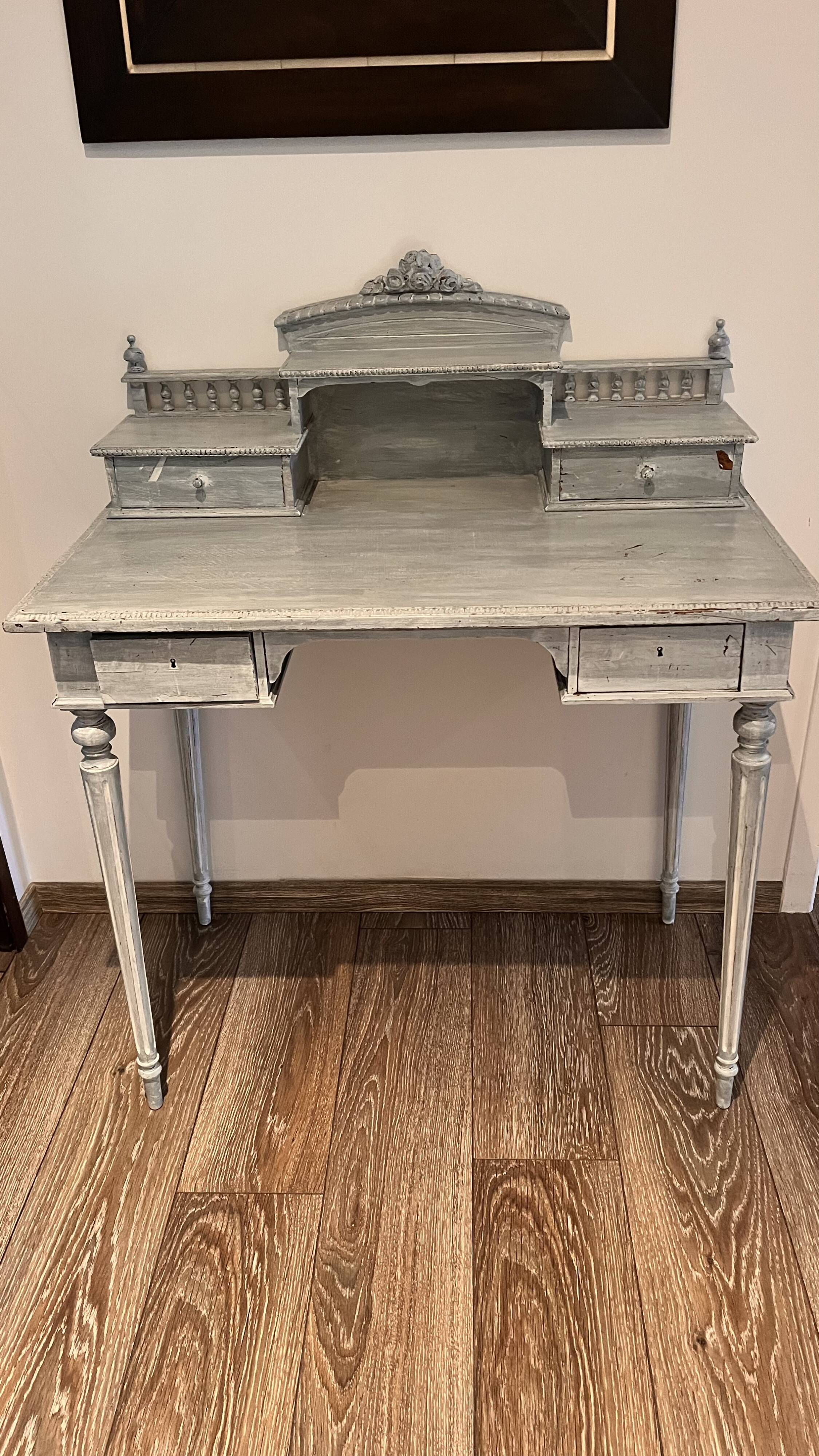 Secretary desk Henri II with grey Gustavian steps