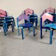 12 multicolored chairs wood and metal, 80s
