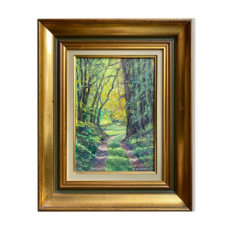 Old HST table "Under sunny wood" signed + frame