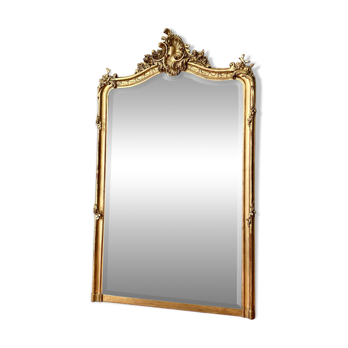 Antique gilded Louis XV pediment mirror
