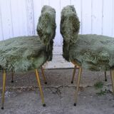 1970 green moumoute pelfran chair duo