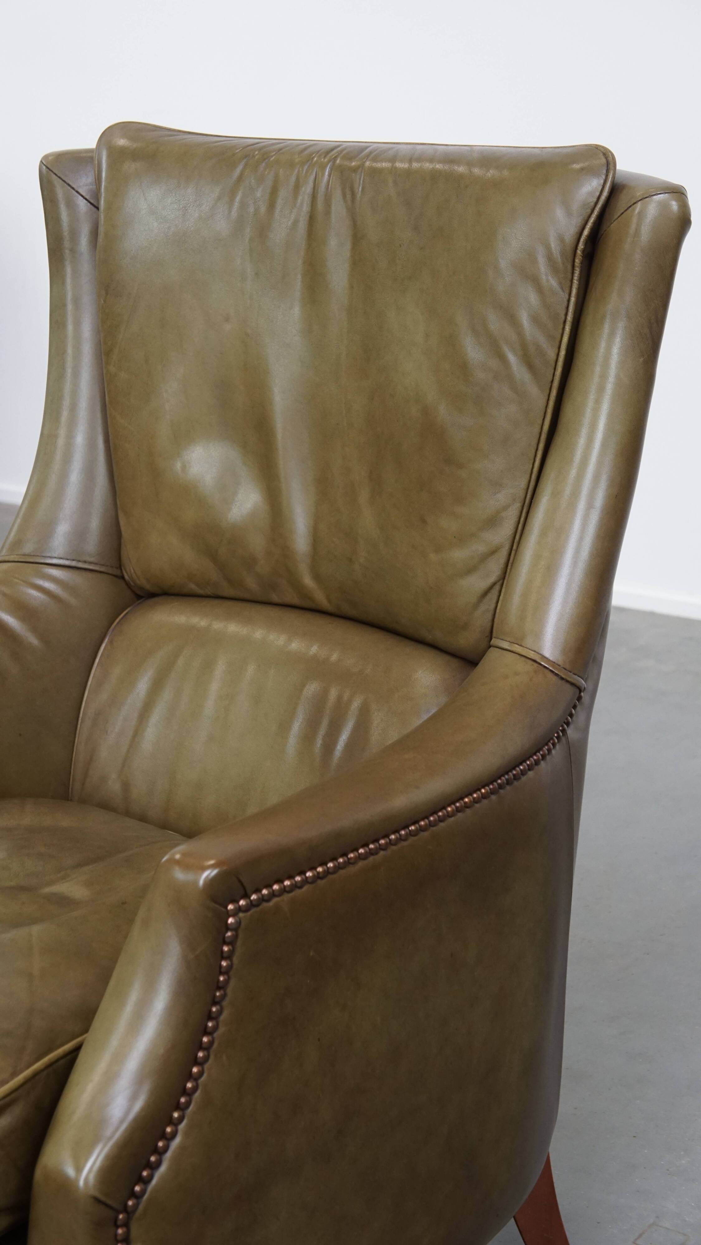 Olive Green Cowhide Leather Armchair