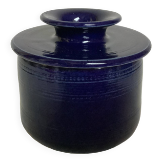 Blue stoneware water butter dish