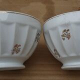 Set of 2 old ribbed white Longchamp porcelain bowls with gold decoration