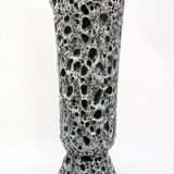 Matte ceramic vase - black and white Fat Lava décor - Annette Roux Vallauris - vintage 60s