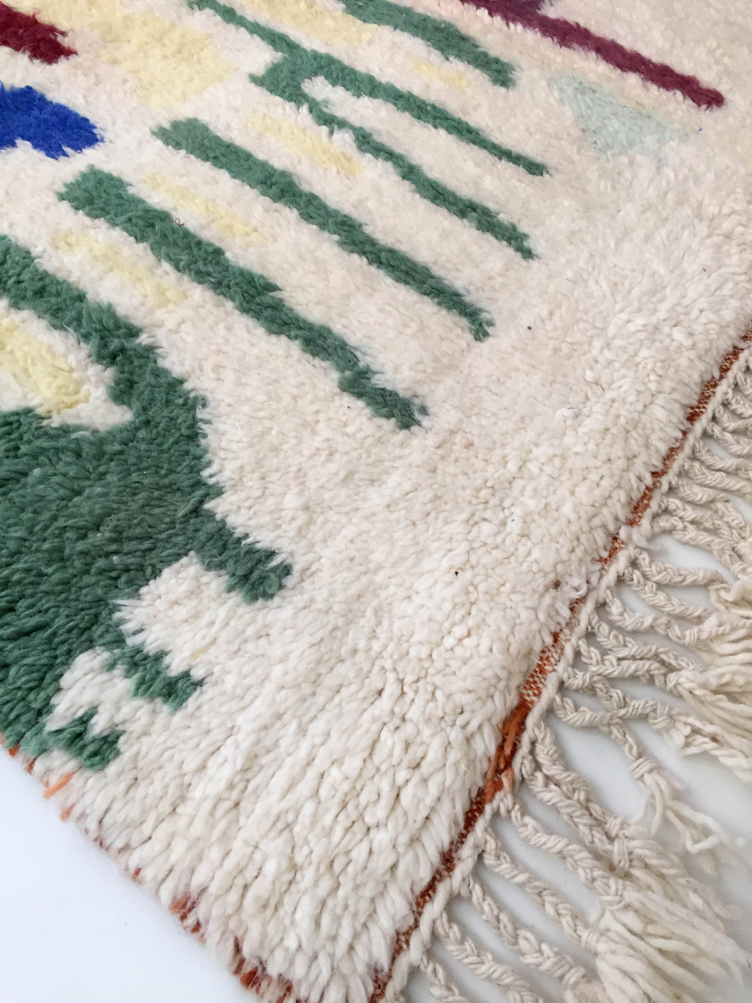 Moroccan Berber carpet Beni Ouarain ecru with colorful patterns 246x158cm