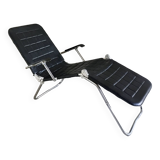 Condor lounge chair or deckchair in black leather - made in France - design 1970