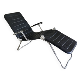 Condor lounge chair or deckchair in black leather - made in France - design 1970