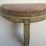 console demi-lune en bois avec dessus marbre