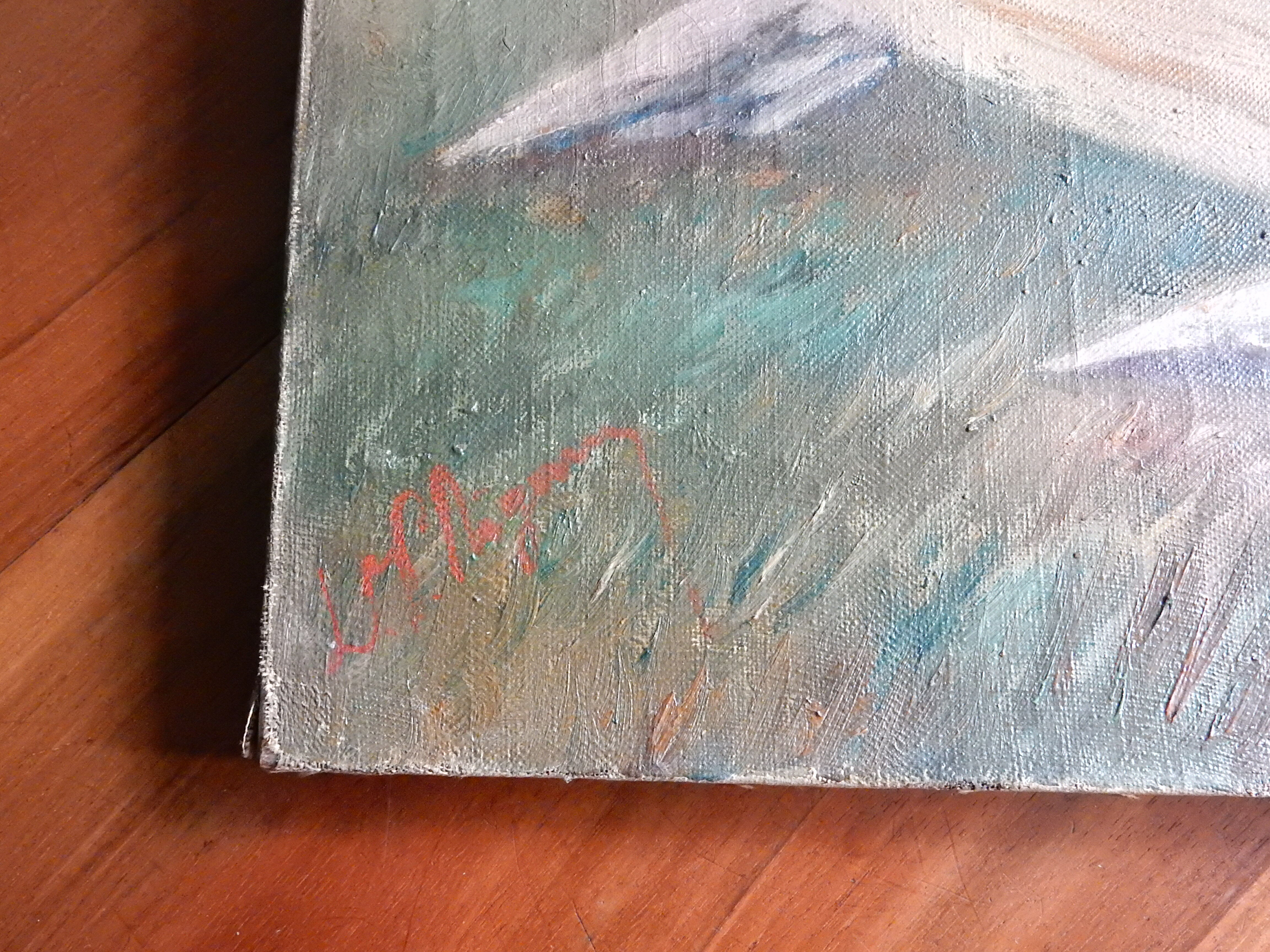 Tableau peinture ancienne homme bord de mer