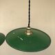 Trio in white green enamelled sheet hanging lamps