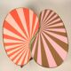 Side table, kidney-shaped, red-pink stripes, three elegant legs, 50s style