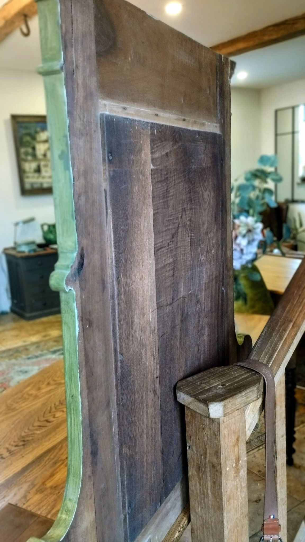Antique bevelled mirror Farrow and Ball "Green Bancha"