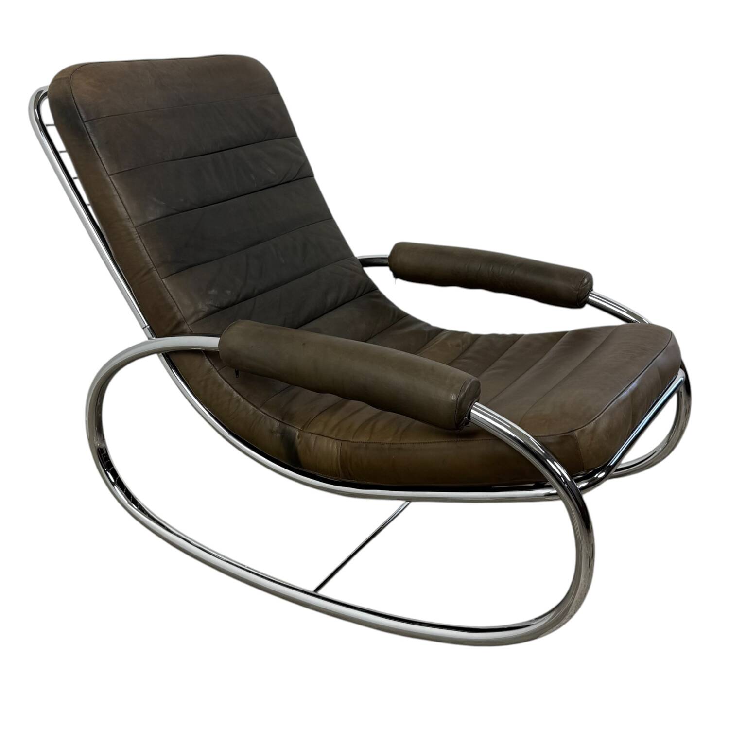 Bauhaus rocking chaise longue in vintage leather and chrome