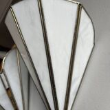 Pair of fan-shaped wall lights in glass paste and brass.