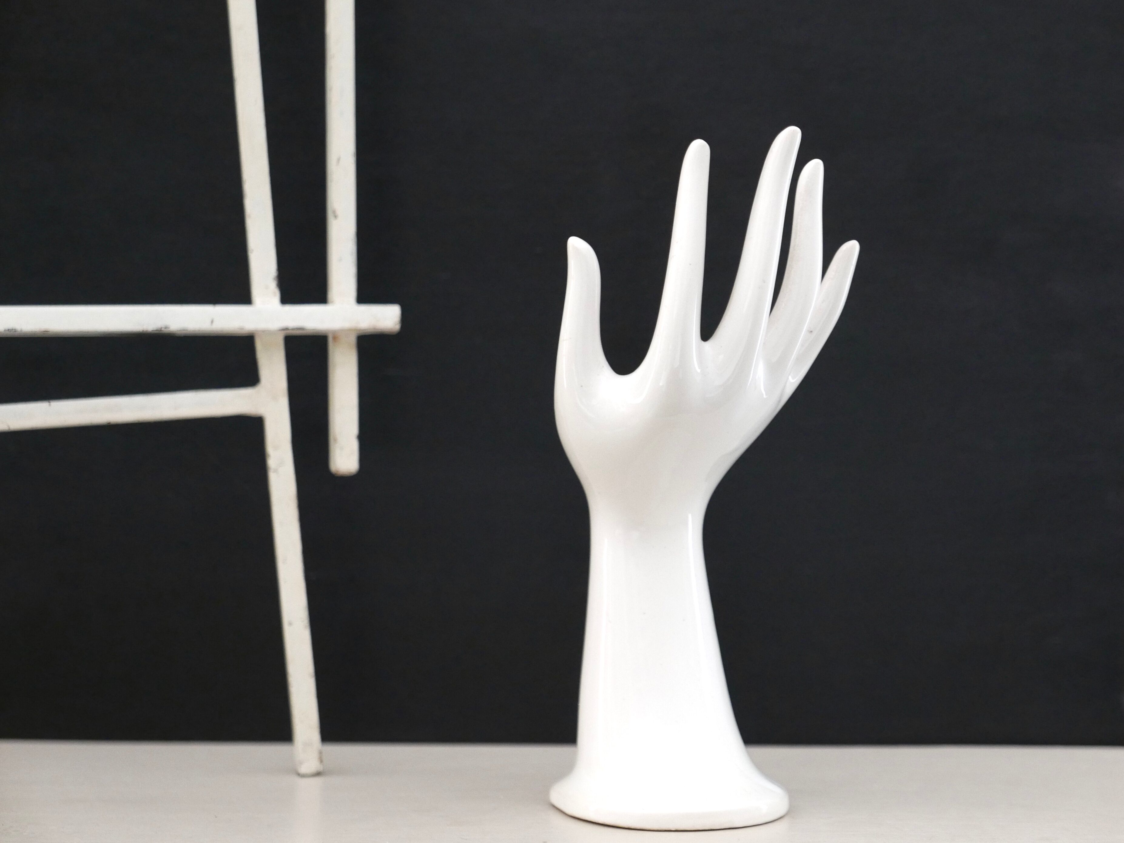 Hand baguier vase, white porcelain, 70s