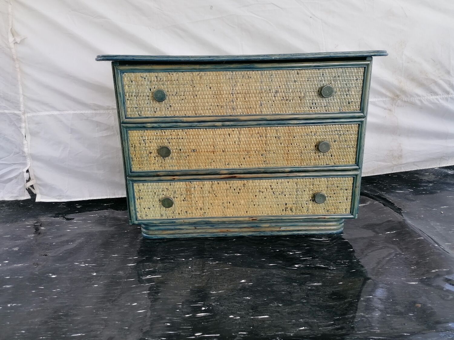 Maugrion chest of drawers in green and blue rattan