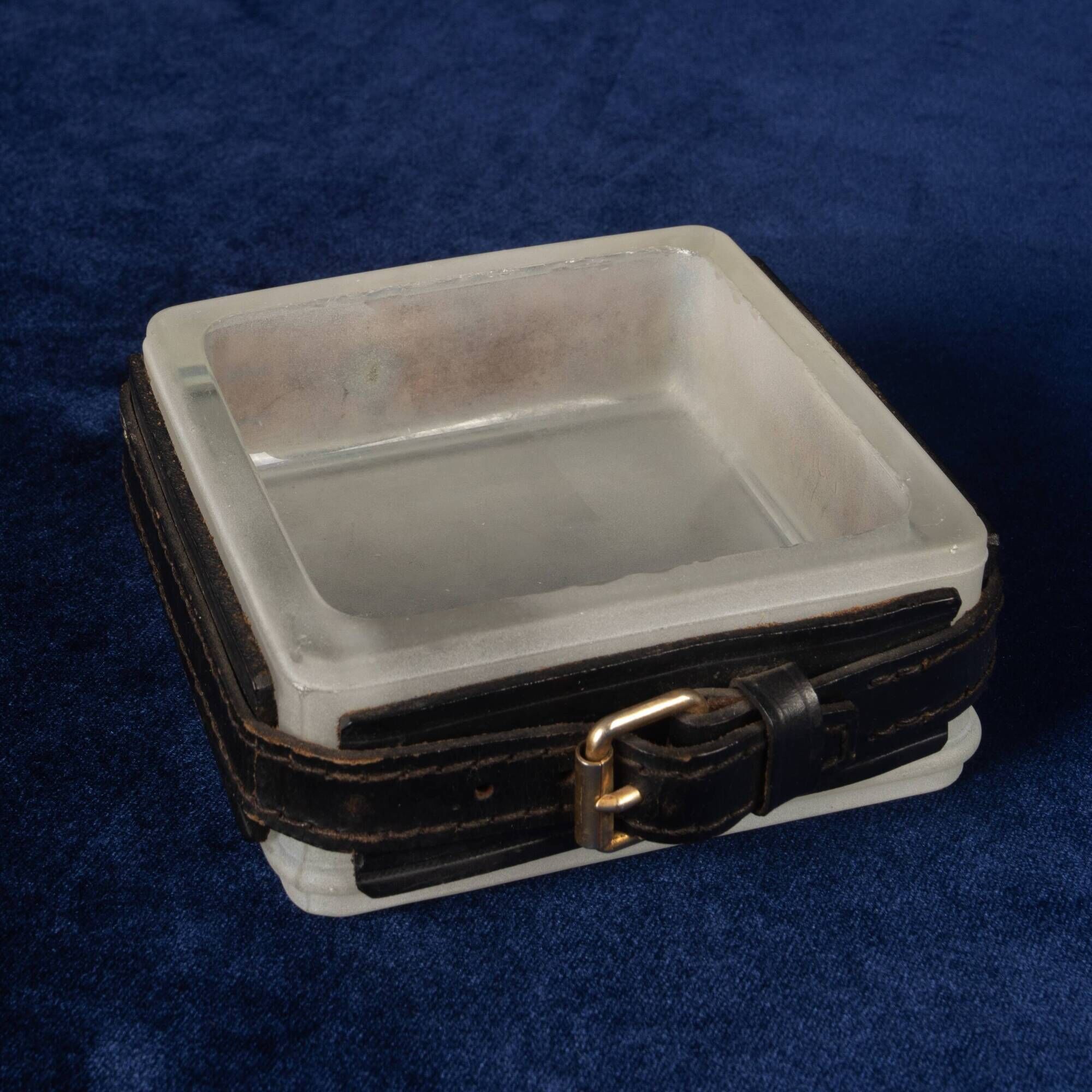 Jacques Adnet Hand-Stitched Leather Ashtray, France 1950