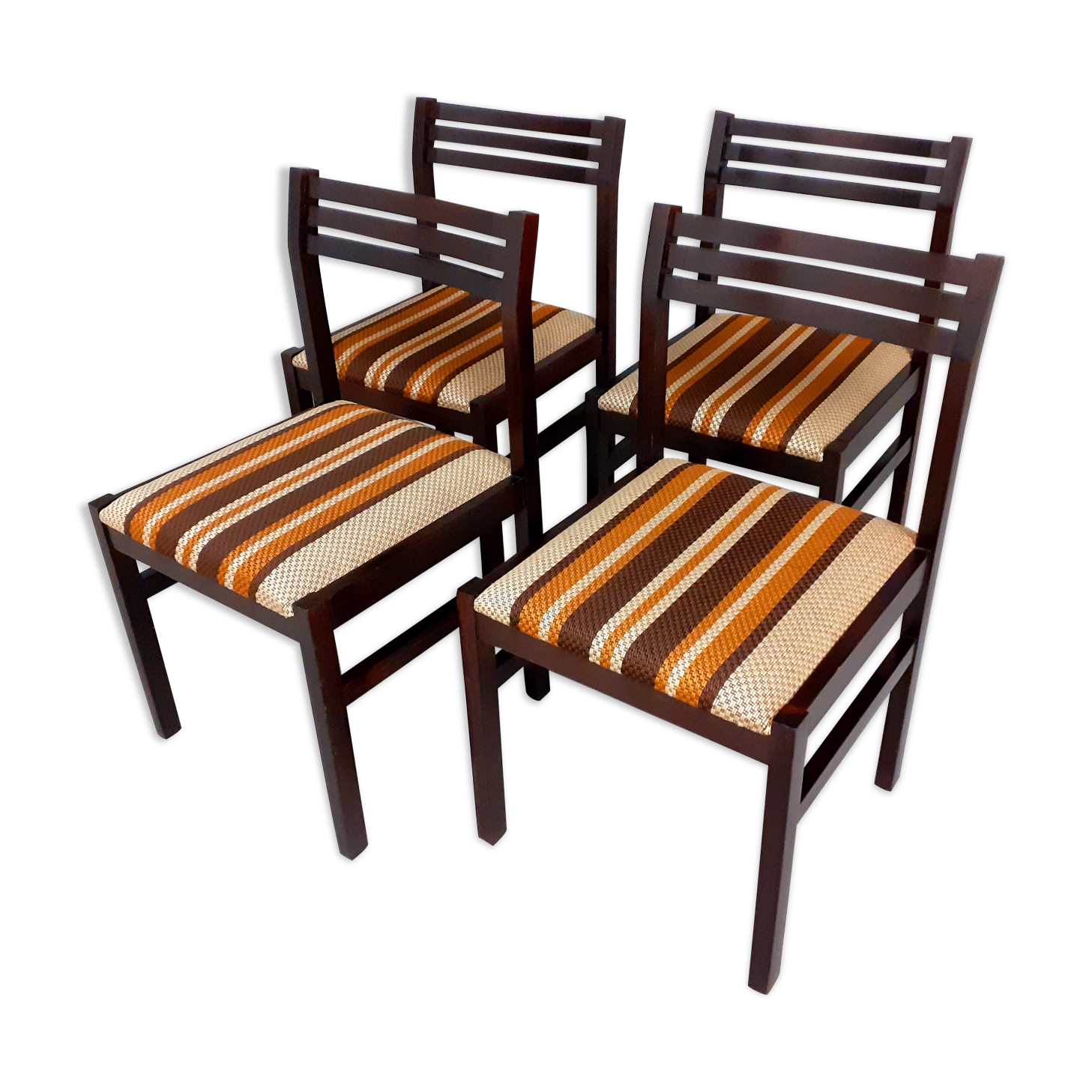 4 vintage chairs in wood and fabric 70s