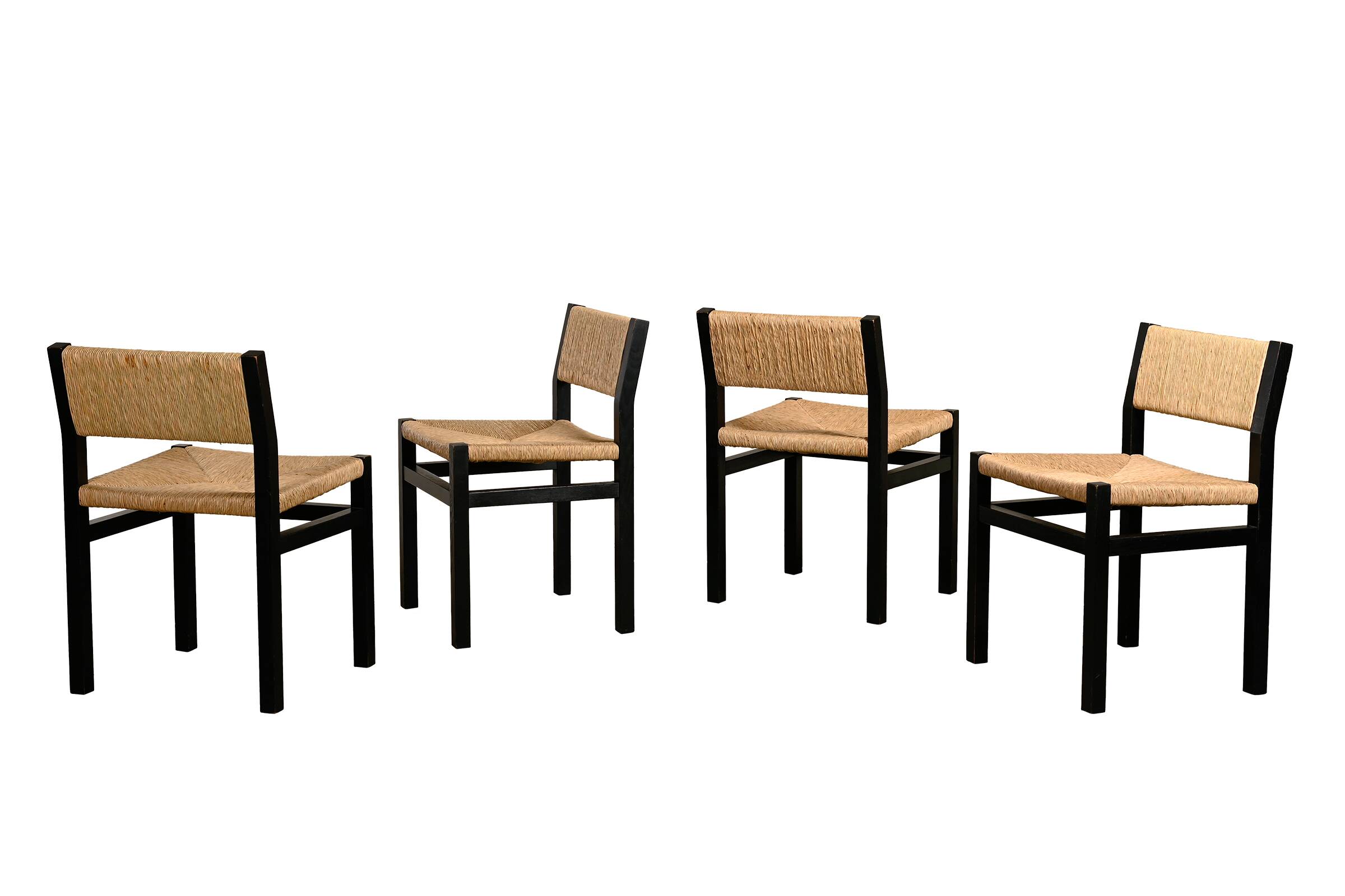 Martin Visser SE82 Chairs in Black Wood and hand woven Rush Seats for Spectrum