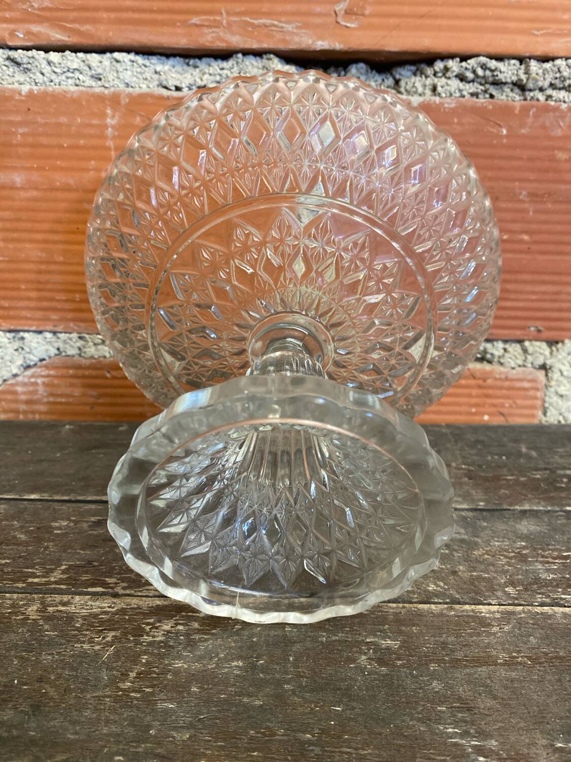 Coupe à Fruits Ancienne En Verre Moulé Décor Étoiles Vintage