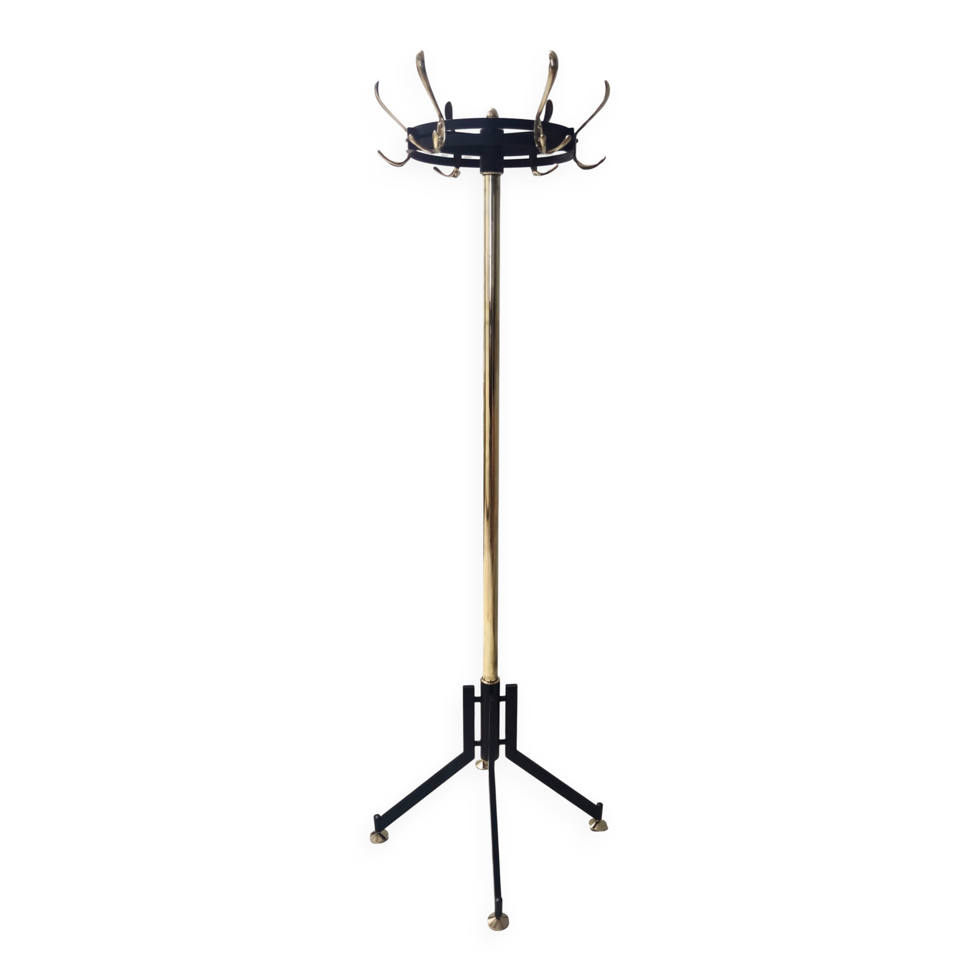 Revolving Brass and Varnished Iron Coat Rack, Italy