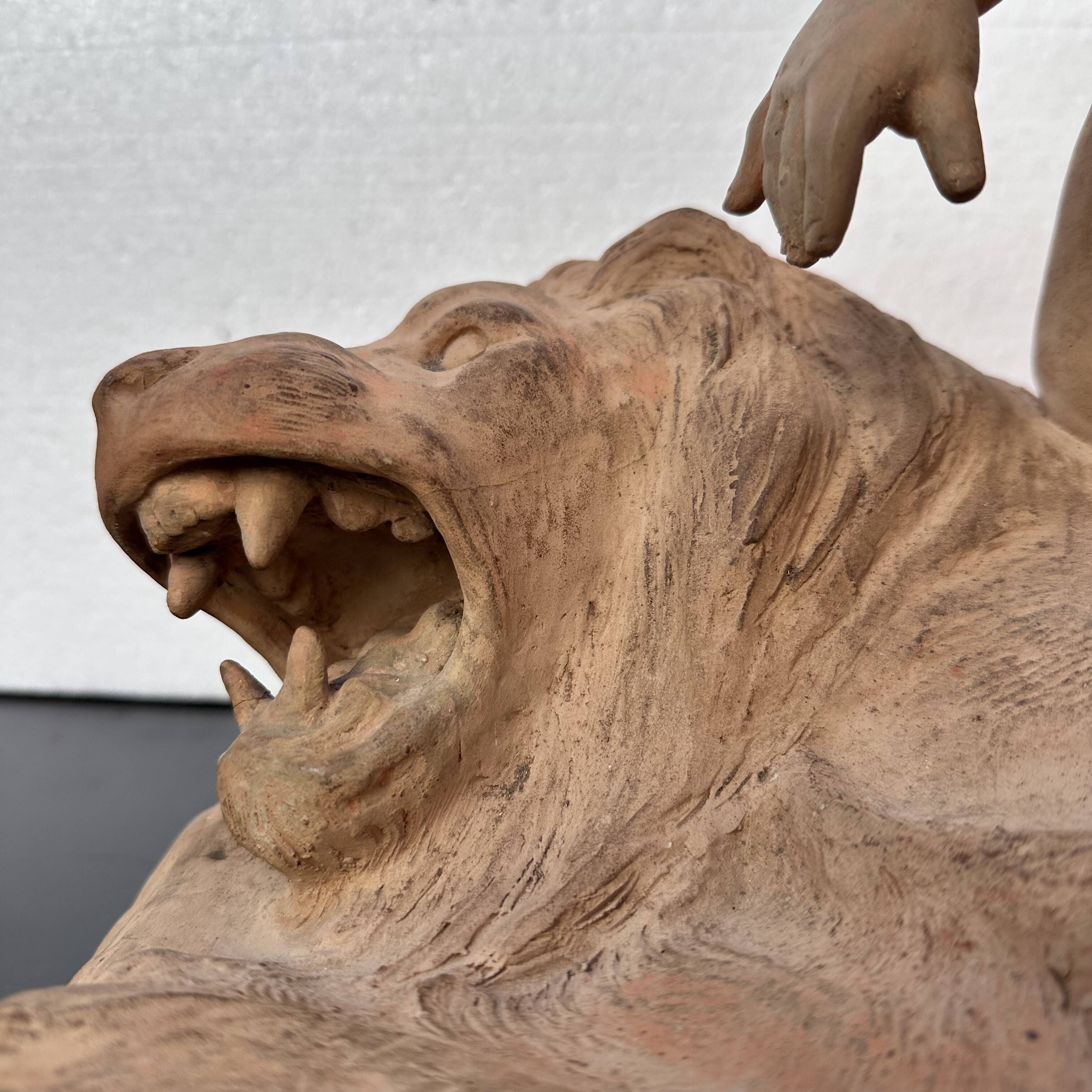 Sculpture "Putto on Lion Skin" in terracotta, Léon Dufrène, circa 1900 – France