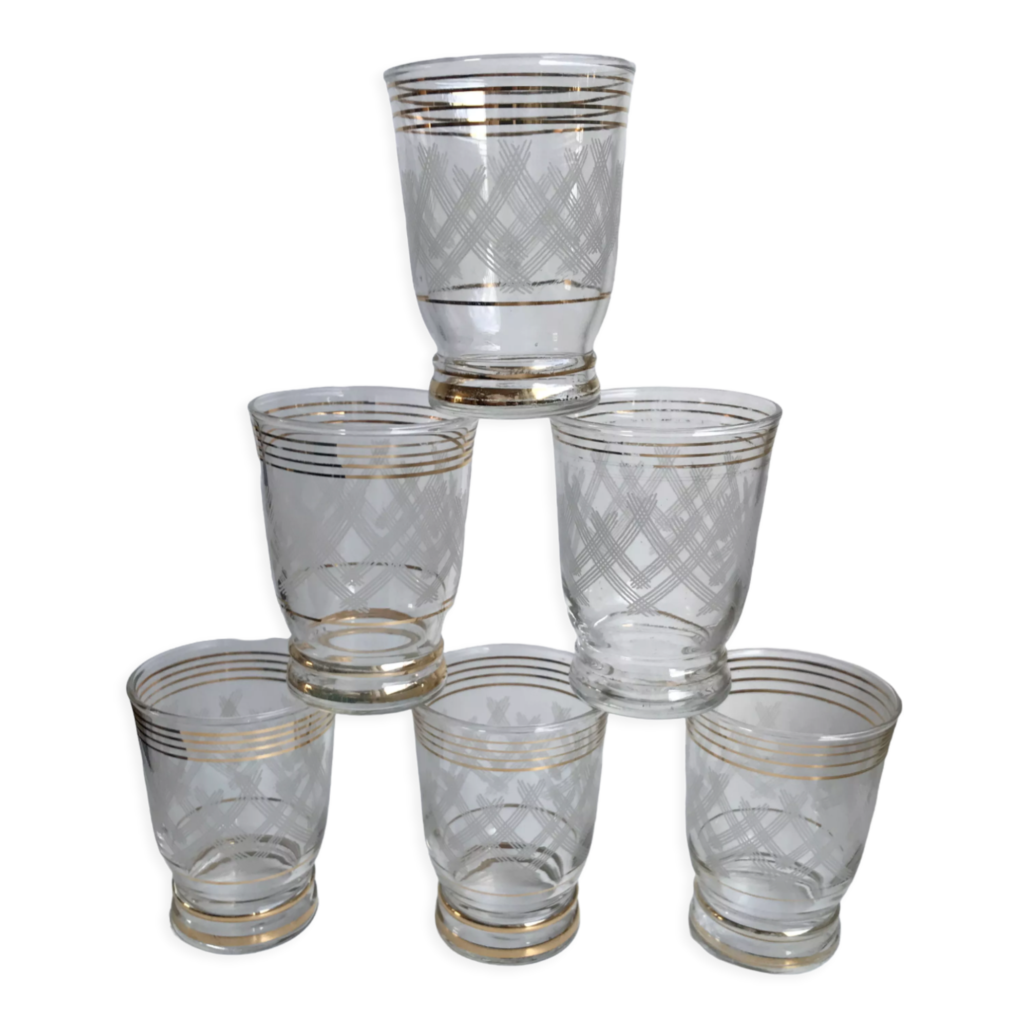 Set of 6 engraved cups and golden spirals 50-60s