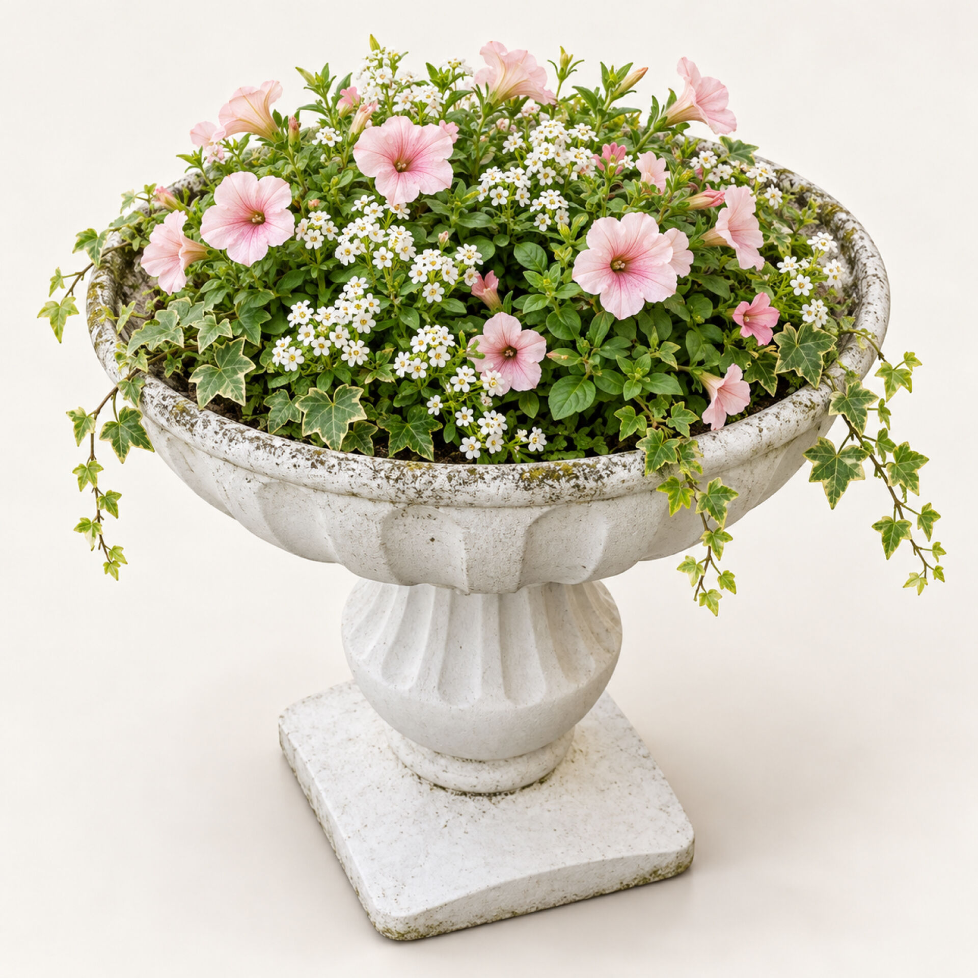 Pedestal planter in patinated stone – large garden bowl