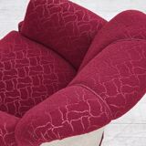 1950s, Danish armchair, red and light grey furniture wool, carved oak wood.