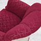1950s, Danish armchair, red and light grey furniture wool, carved oak wood.
