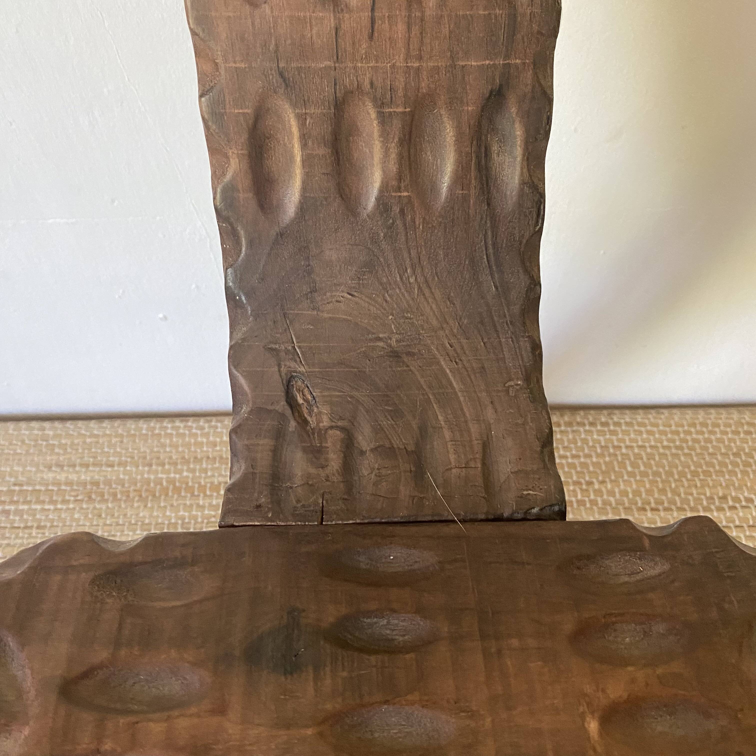 Vintage Spanish tripod chair in carved wood