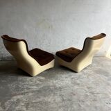 Canapé modulable 4 places Airborne années 1970 — Coussins en velours marron et coque en ABS crème