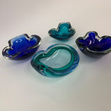 Mid century design set of 4 blue murano glass bowls , 1970's