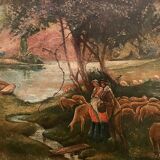 Animated landscape, couple of shepherds, Pietro Fancelli, late 18th, early 19th century