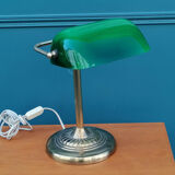 Notary lamp in brass and green opaline, 1950