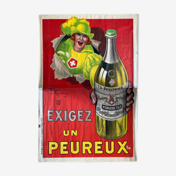Affiche originale "Exiger un Peureux" Apéritif, Bistrot 160x240cm 1925